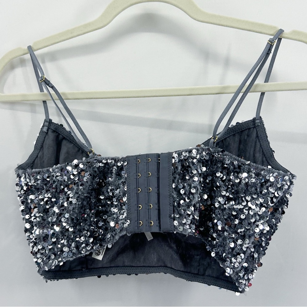 Anthropologie Eve Sequin Velvet Silver Bralette Crop Top Small - Picture 3 of 5